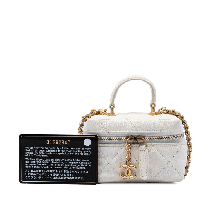 Chanel CC Matelassé Chaîne Zippé Vanity Mini Cuir caviar Blanc – vue 6 – GABY PARIS