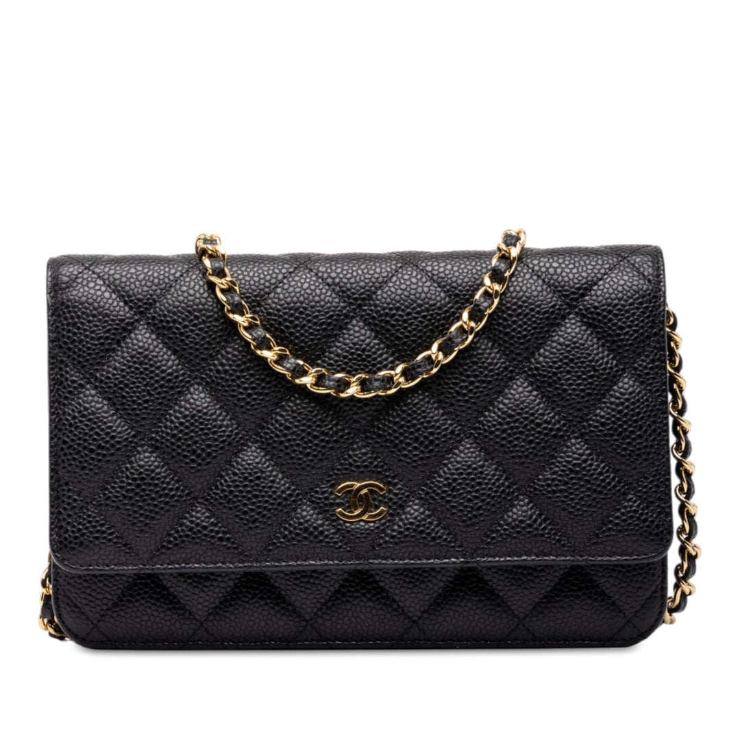 CC Matelassé Wallet on Chain Cuir caviar Noir