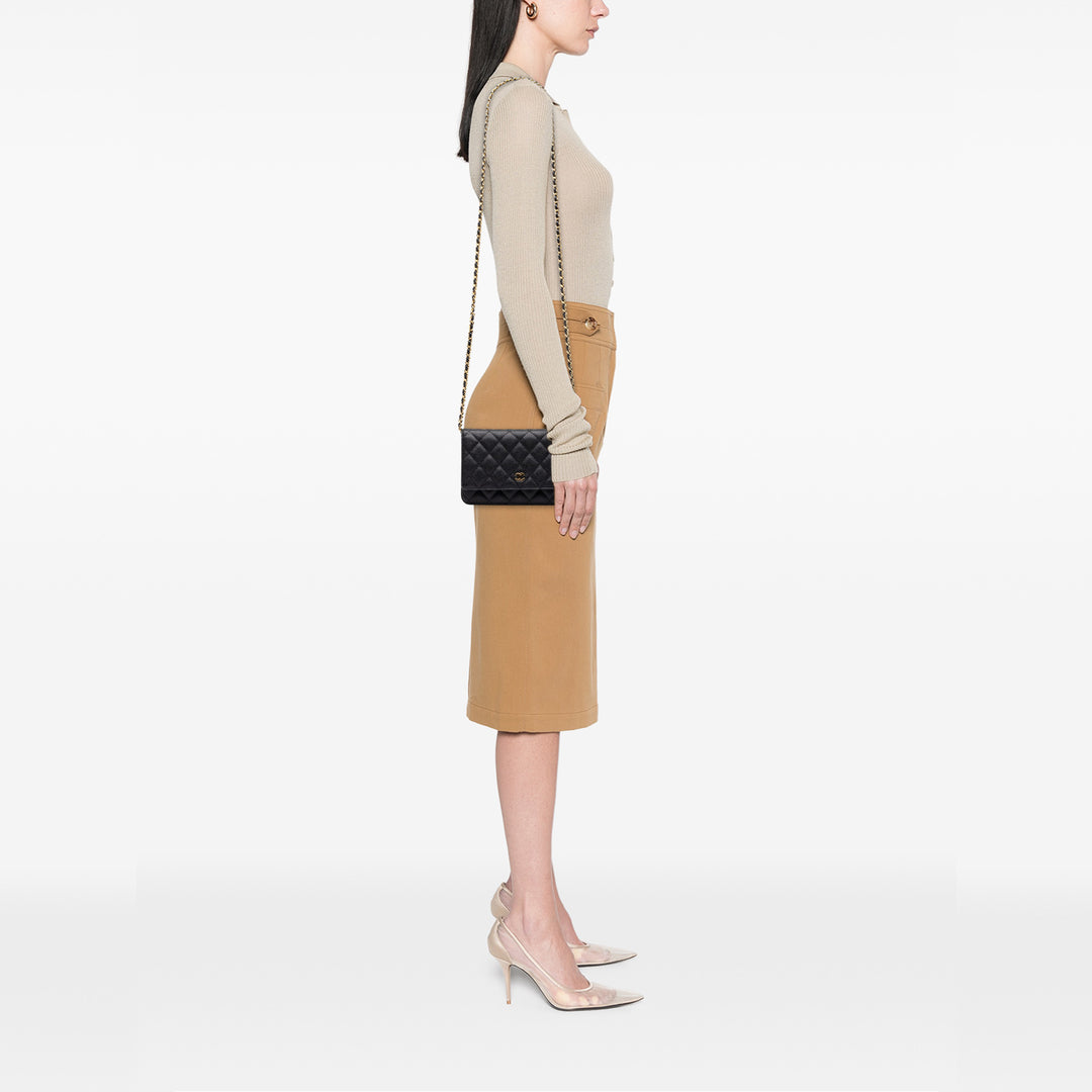 CC Matelassé Wallet on Chain Cuir caviar Noir