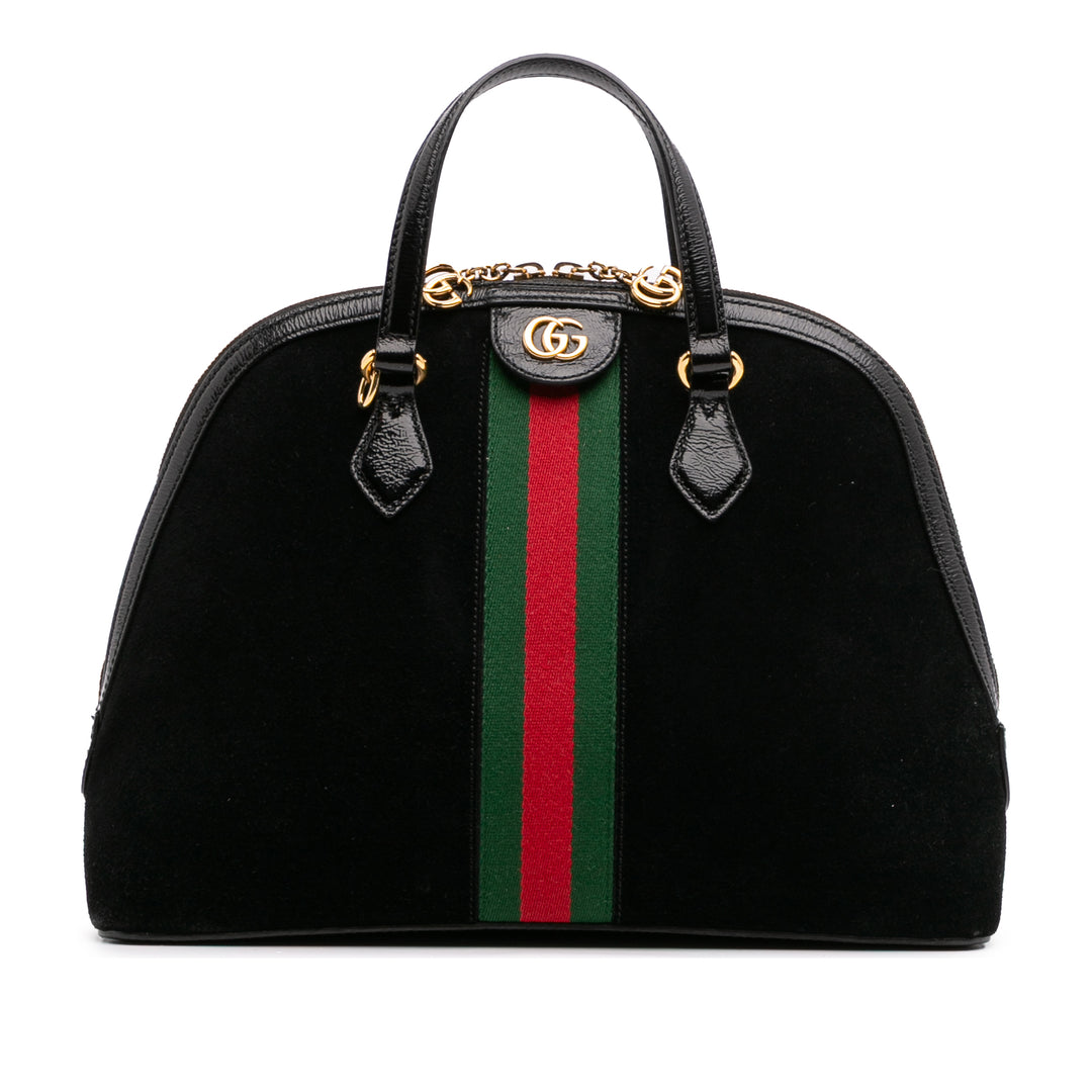 Medium Suede Ophidia Web Dome Satchel Black - Gaby Paris