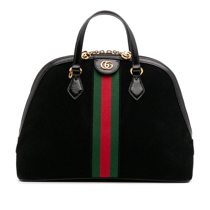Medium Suede Ophidia Web Dome Satchel Black - Gaby Paris