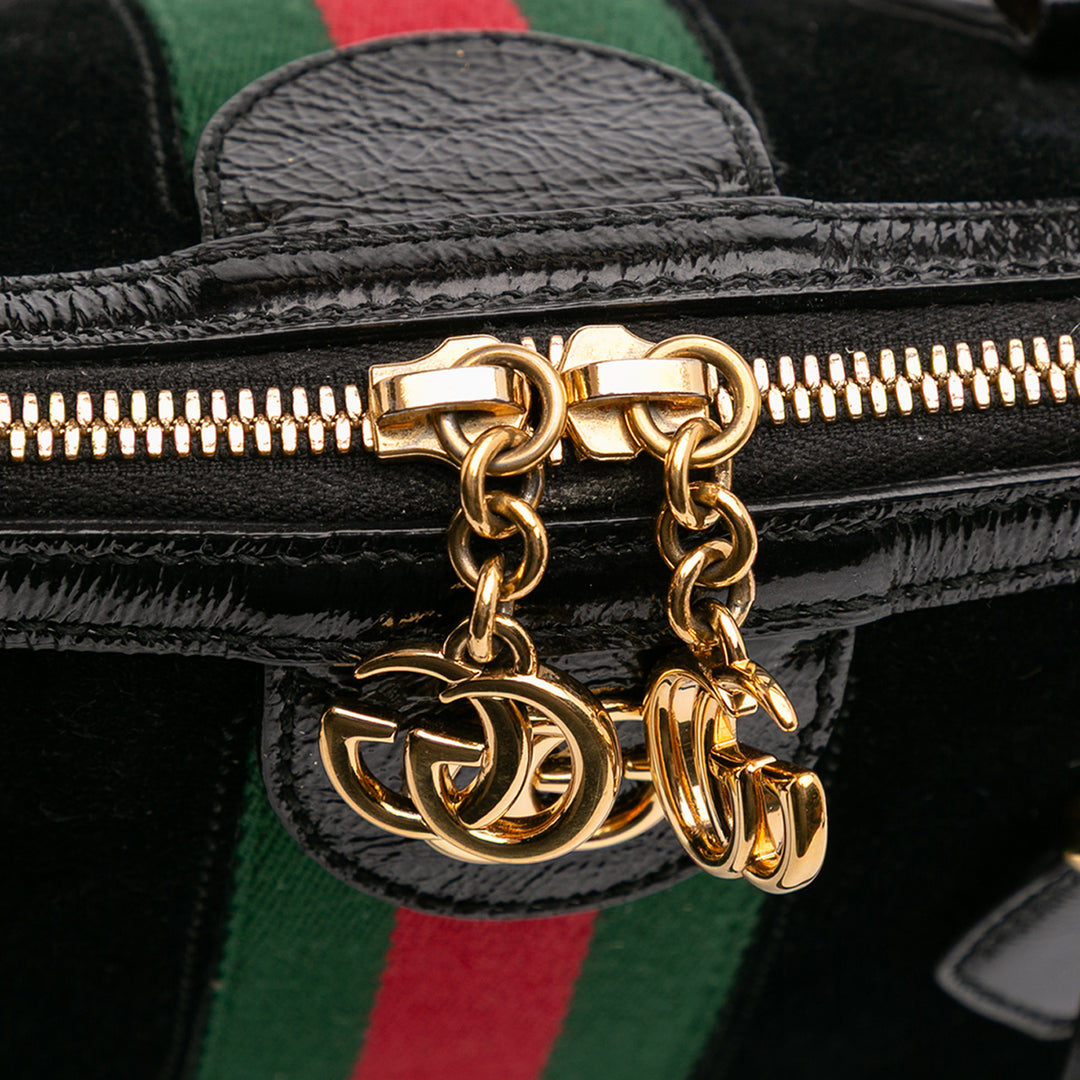 Medium Suede Ophidia Web Dome Satchel Black - Gaby Paris