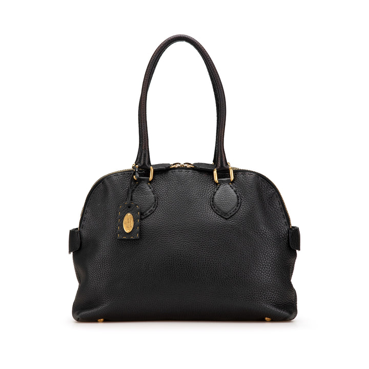Pebbled Leather Selleria Dome Shoulder Bag Black - Gaby Paris