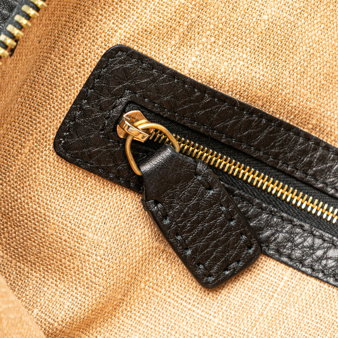 Pebbled Leather Selleria Dome Shoulder Bag Black - Gaby Paris