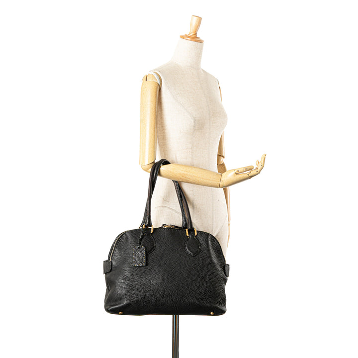 Pebbled Leather Selleria Dome Shoulder Bag Black - Gaby Paris