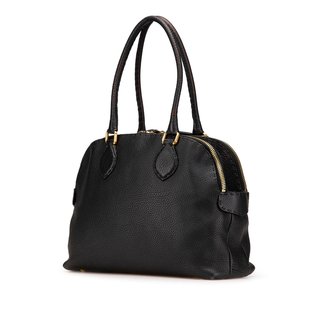 Pebbled Leather Selleria Dome Shoulder Bag Black - Gaby Paris