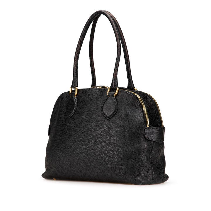 Pebbled Leather Selleria Dome Shoulder Bag Black - Gaby Paris