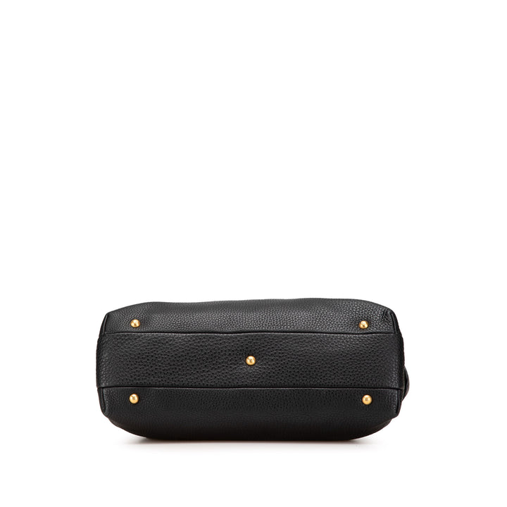 Pebbled Leather Selleria Dome Shoulder Bag Black - Gaby Paris