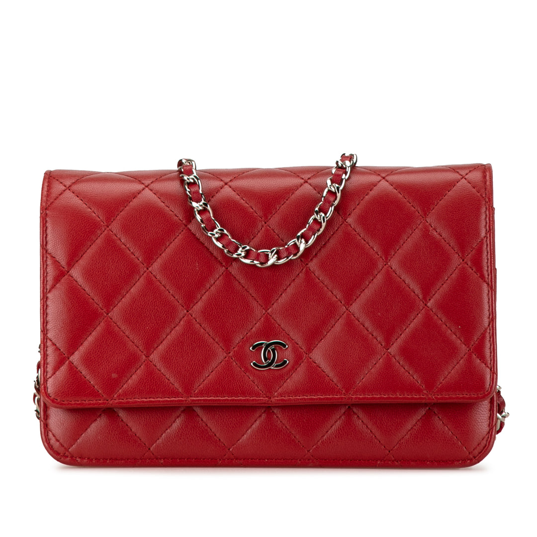 Classic Lambskin Wallet on Chain Red - Gaby Paris