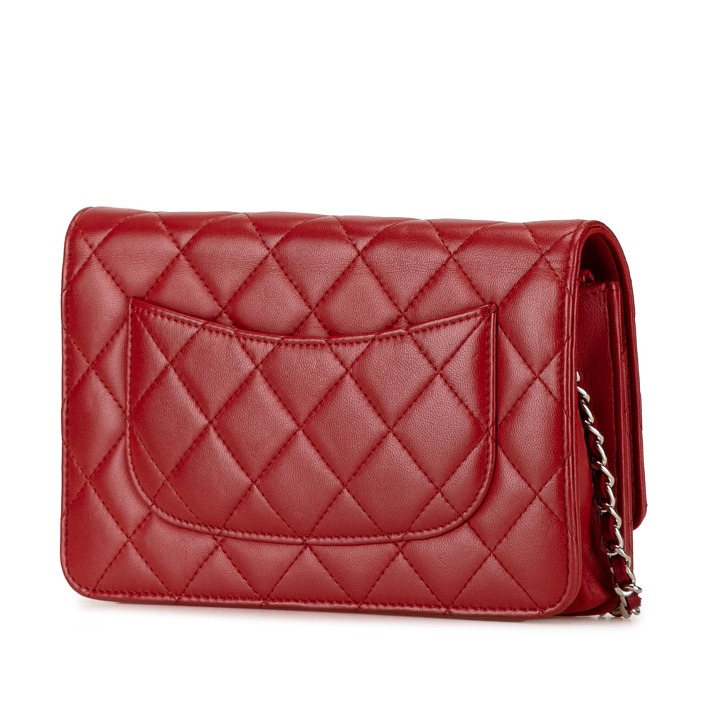 Classic Lambskin Wallet on Chain Red - Gaby Paris