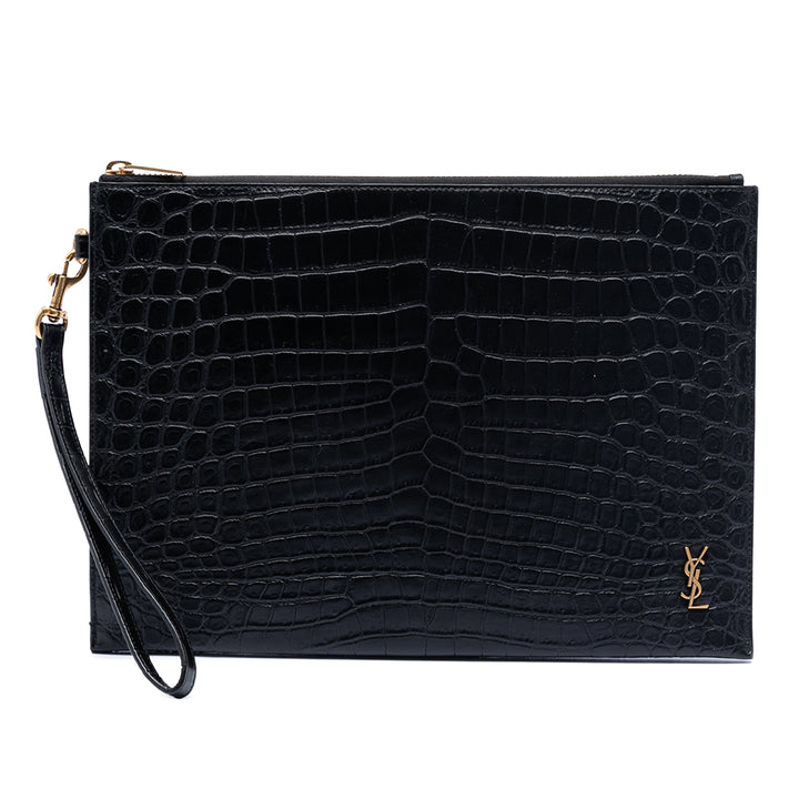 Saint Laurent Croc embossé Cuir Tiny Monogram Zipped Tablet Holder