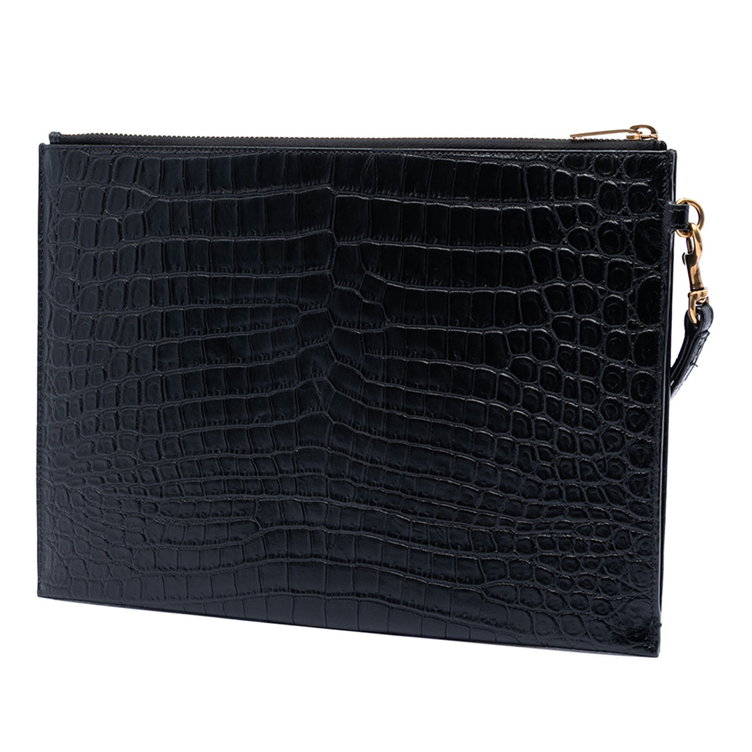 Saint Laurent Croc embossé Cuir Tiny Monogram Zipped Tablet Holder