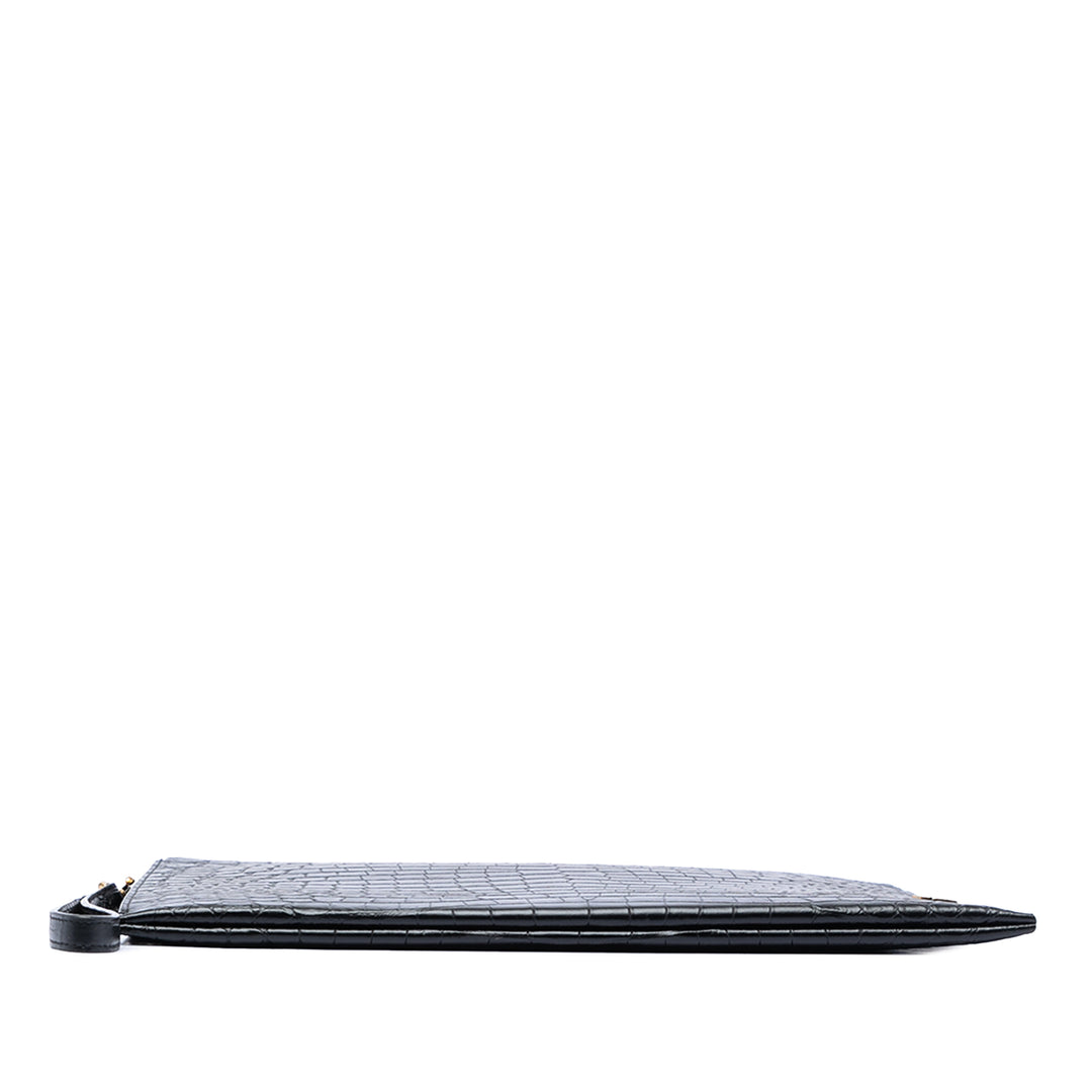 Saint Laurent Croc embossé Cuir Tiny Monogram Zipped Tablet Holder
