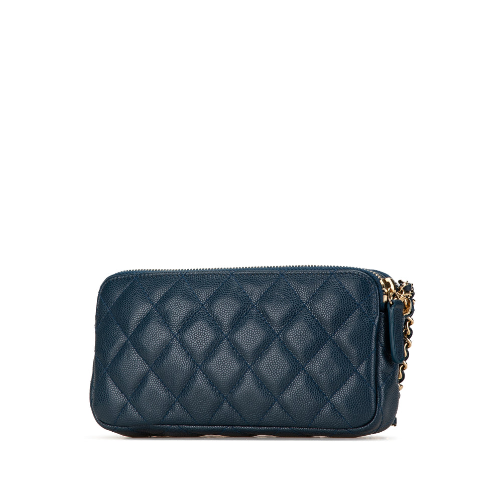 Quilted Caviar Clutch with Chain Blue - Gaby Paris