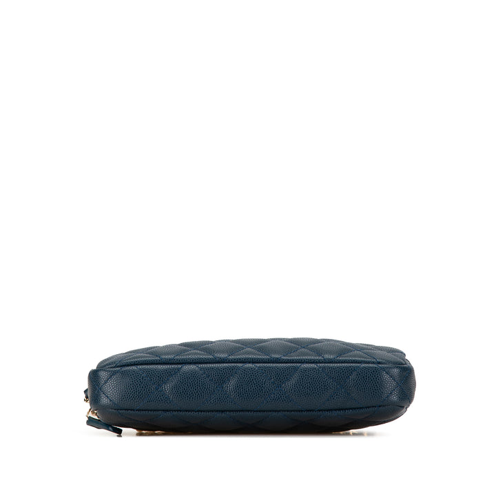 Quilted Caviar Clutch with Chain Blue - Gaby Paris