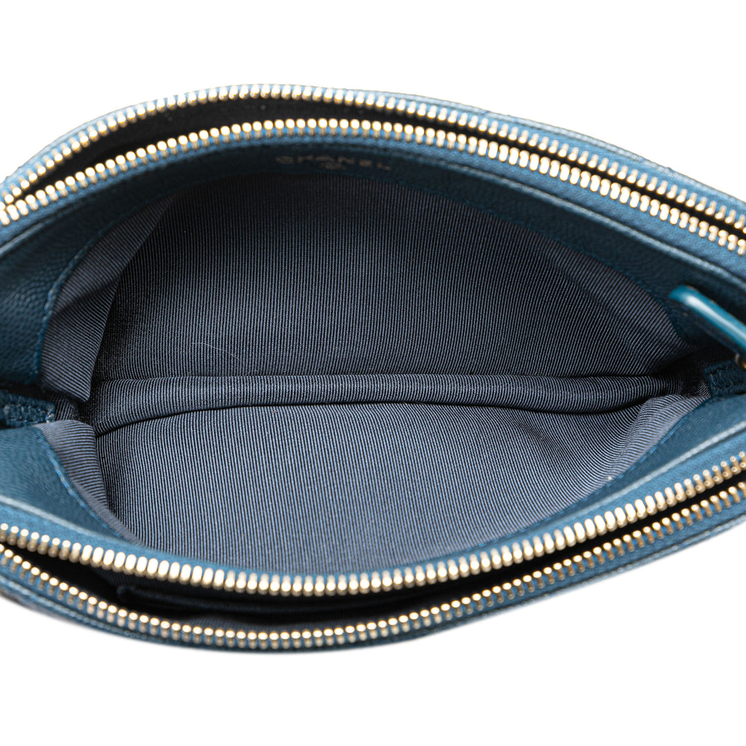 Quilted Caviar Clutch with Chain Blue - Gaby Paris