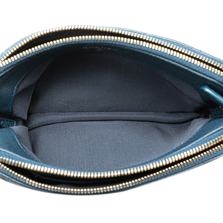 Quilted Caviar Clutch with Chain Blue - Gaby Paris