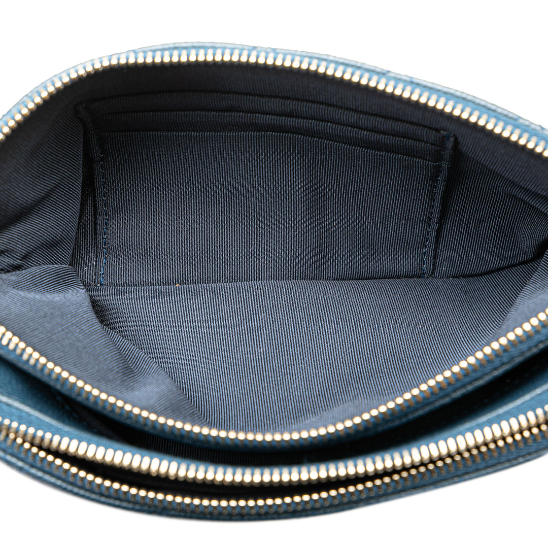 Quilted Caviar Clutch with Chain Blue - Gaby Paris