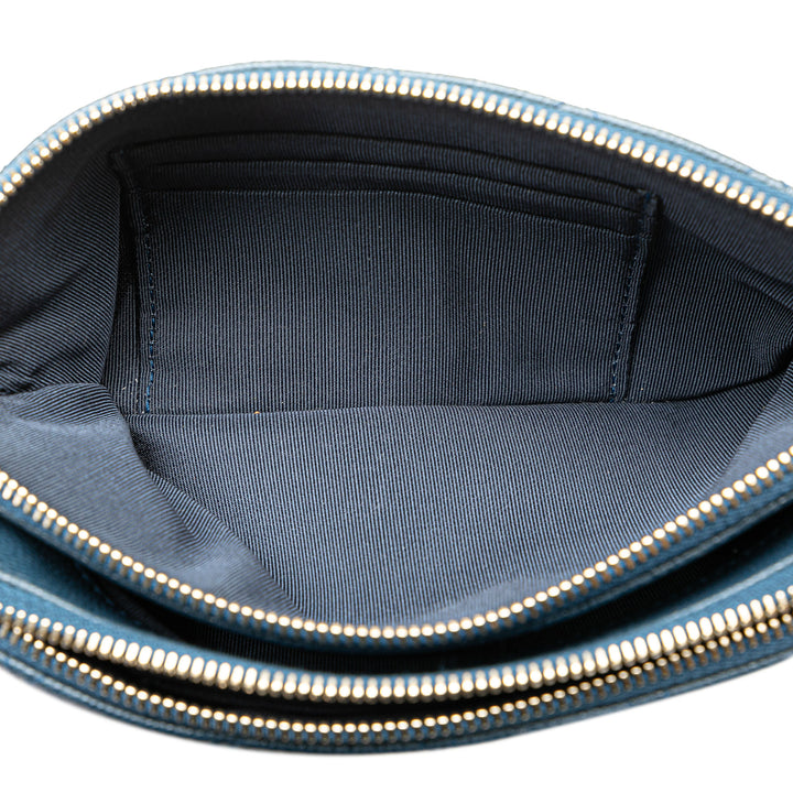 Quilted Caviar Clutch with Chain Blue - Gaby Paris