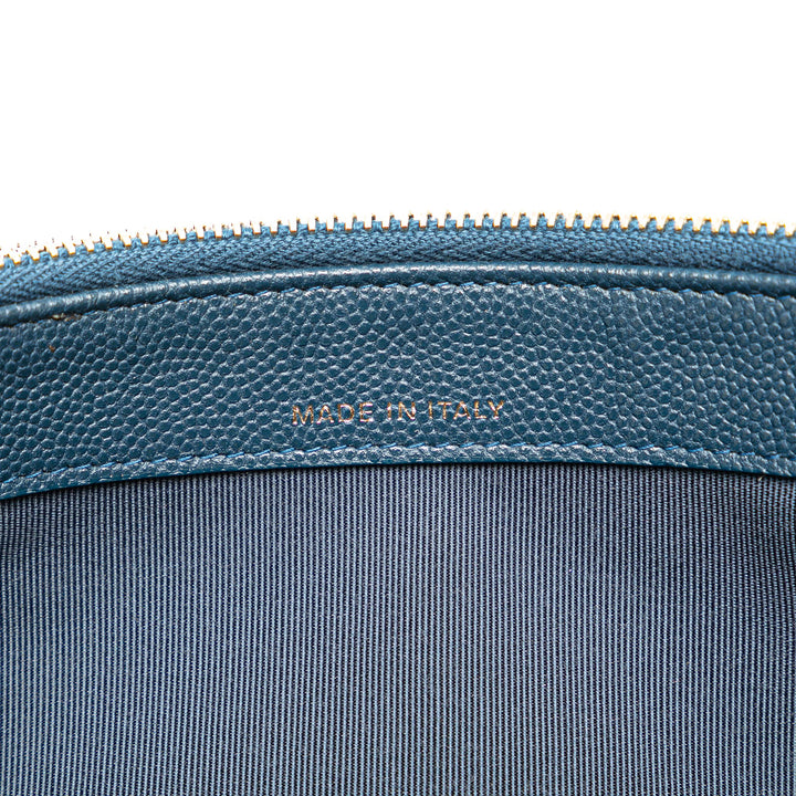 Quilted Caviar Clutch with Chain Blue - Gaby Paris