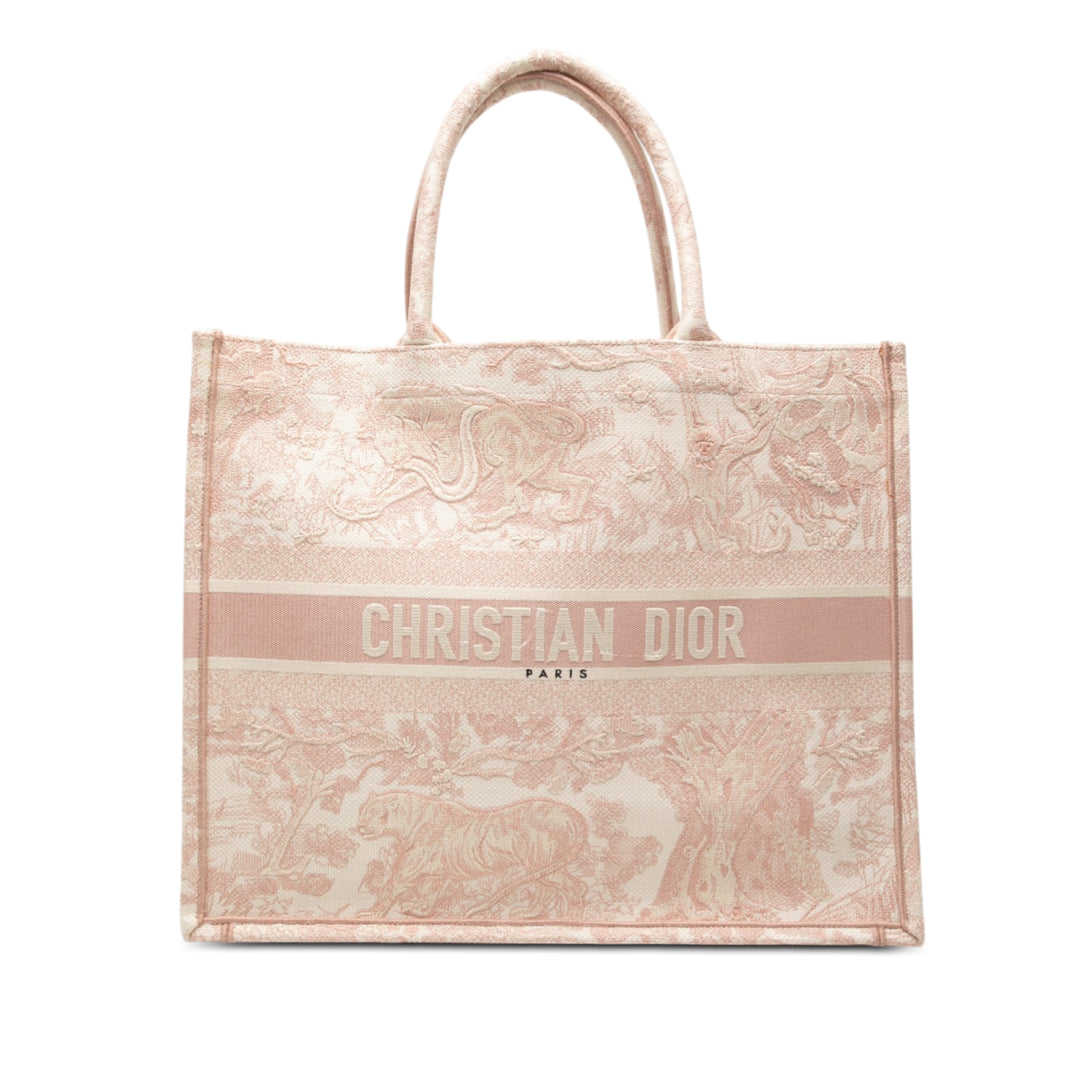 Dior Book Tote brodé Dioriviera De Jouy Grand Rose – vue principale – GABY PARIS