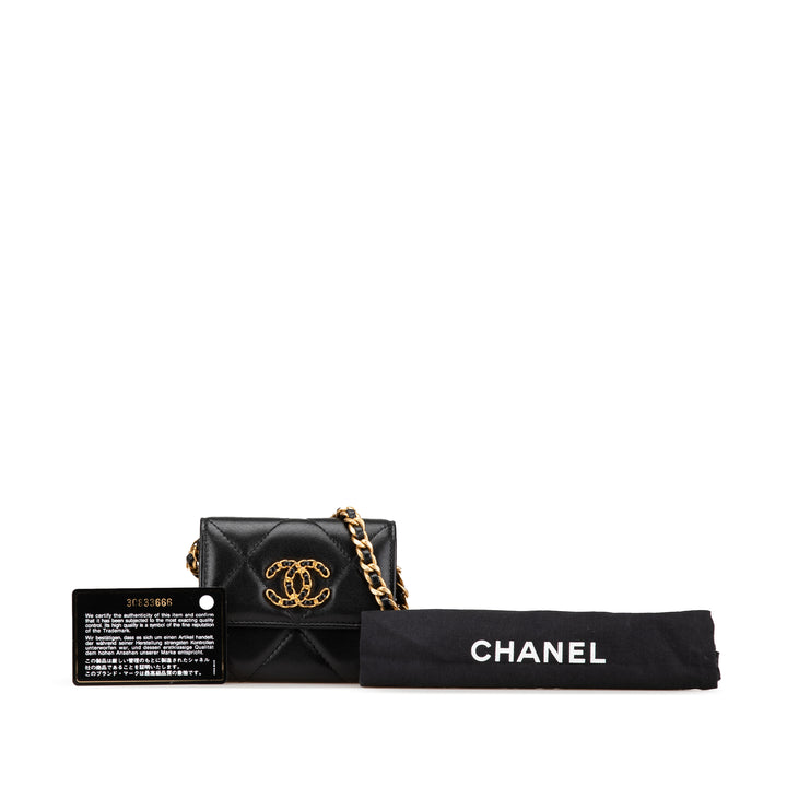 Chanel Matelassé Chanel 19 Porte-cartes avec chaîne Cuir d'agneau