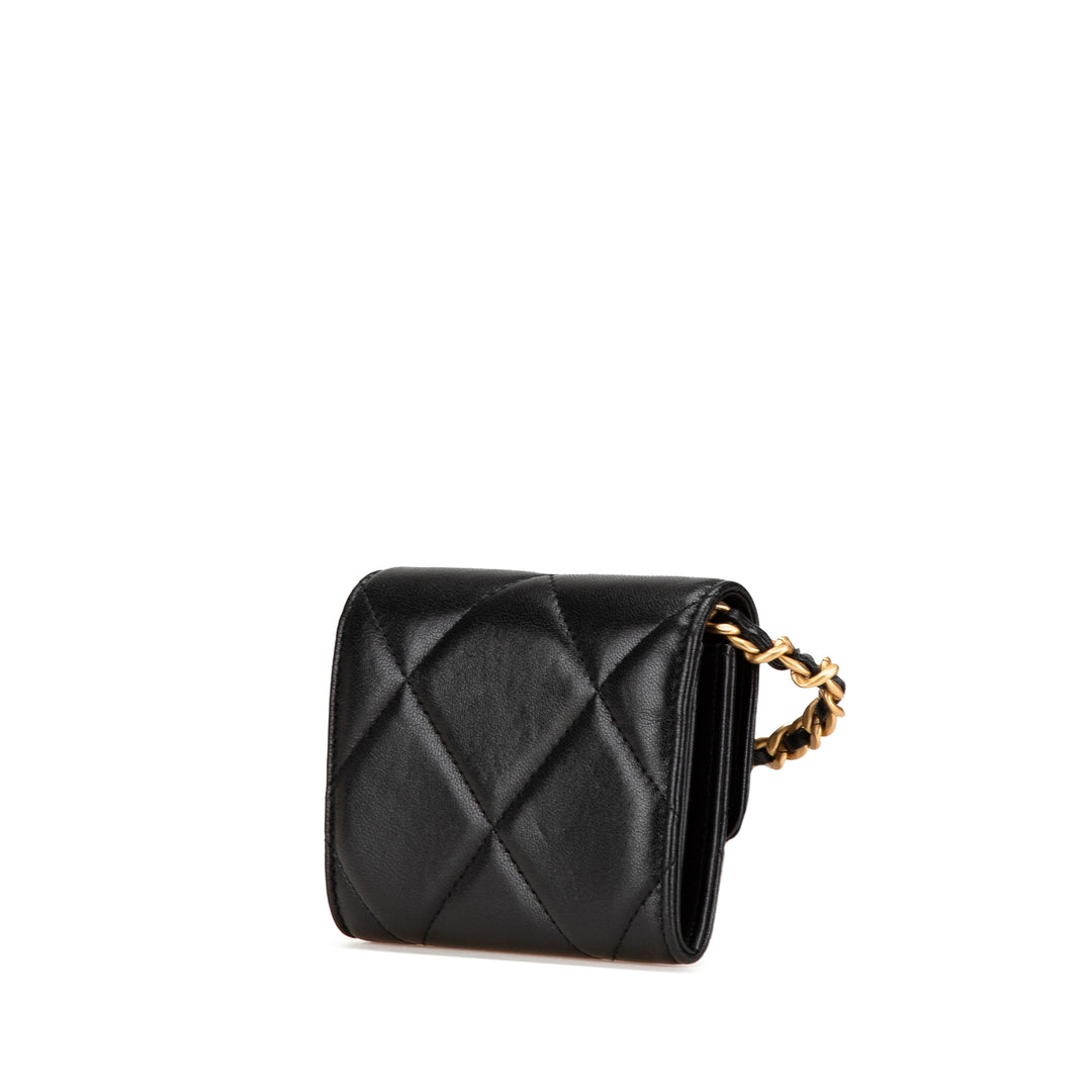 Chanel Matelassé Chanel 19 Porte-cartes avec chaîne Cuir d'agneau