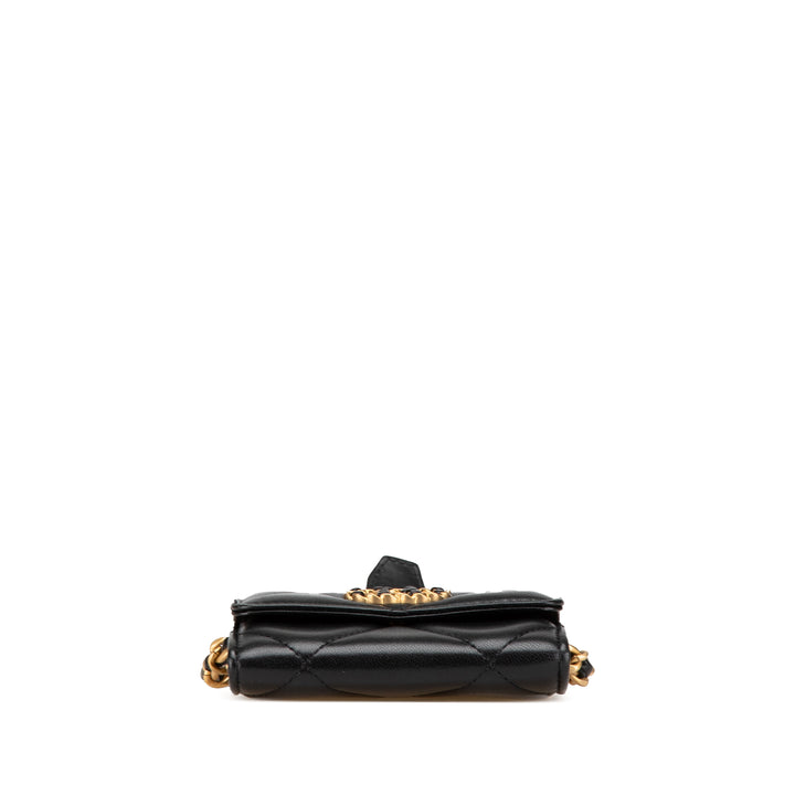 Chanel Matelassé Chanel 19 Porte-cartes avec chaîne Cuir d'agneau