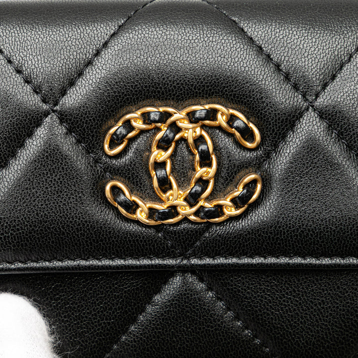 Chanel Matelassé Chanel 19 Porte-cartes avec chaîne Cuir d'agneau