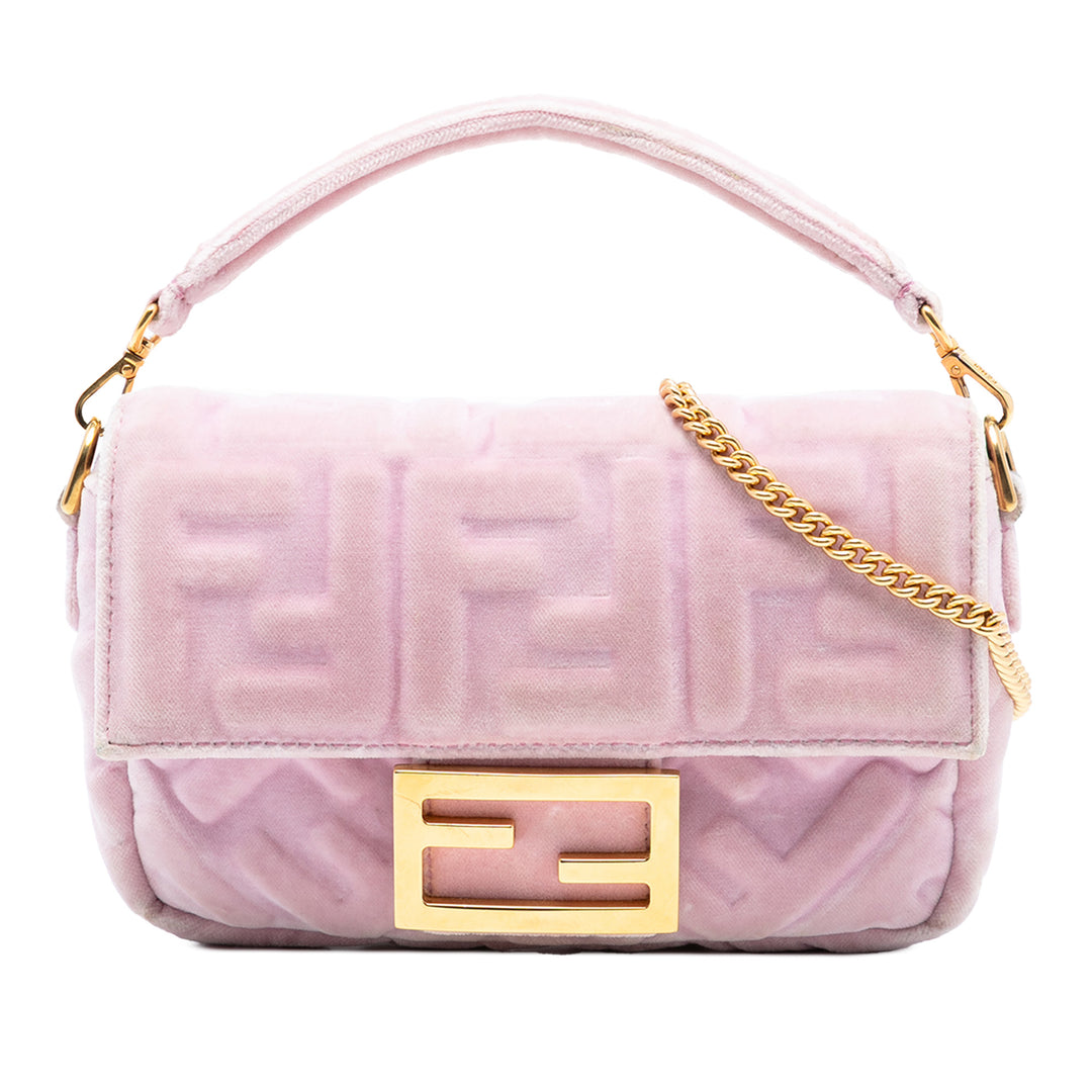 Fendi Zucca embossé Baguette Sac Mini Rose – vue principale – GABY PARIS