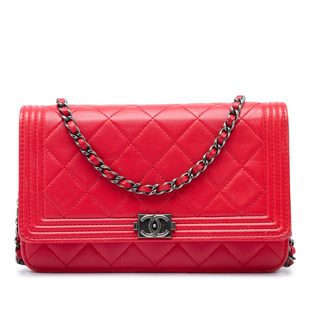 Matelassé Boy Wallet on Chain Cuir d'agneau Rouge