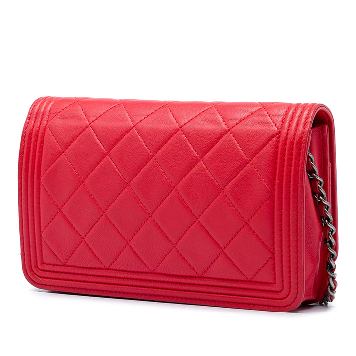 Matelassé Boy Wallet on Chain Cuir d'agneau Rouge