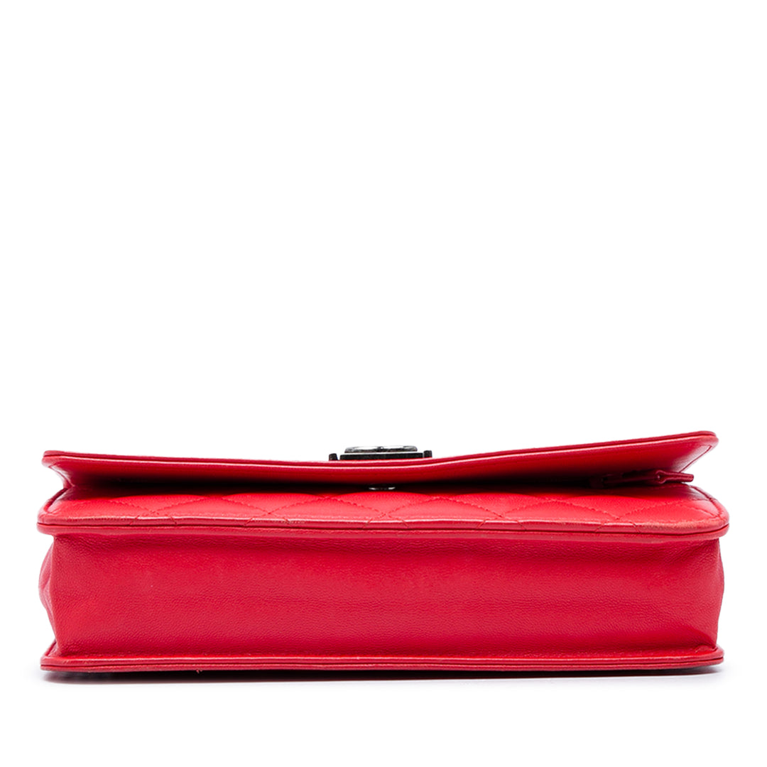 Matelassé Boy Wallet on Chain Cuir d'agneau Rouge