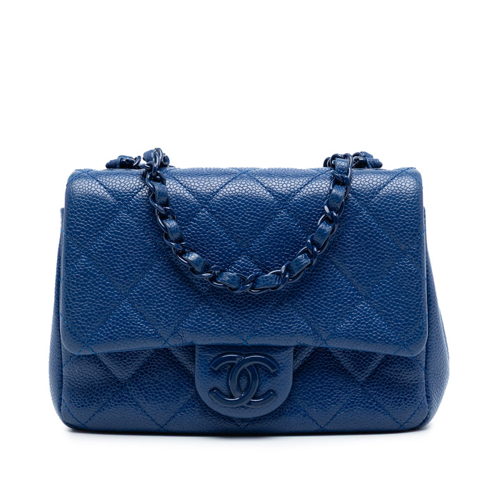 Carré Matelassé CC Incognito Rabat simple Mini Cuir caviar Bleu
