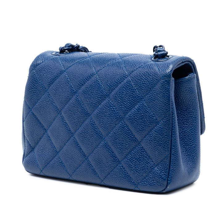 Carré Matelassé CC Incognito Rabat simple Mini Cuir caviar Bleu
