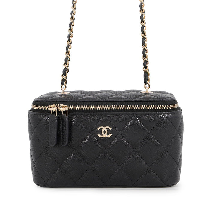 Chanel Matelassé Vanity avec chaîne Petit Cuir caviar Noir