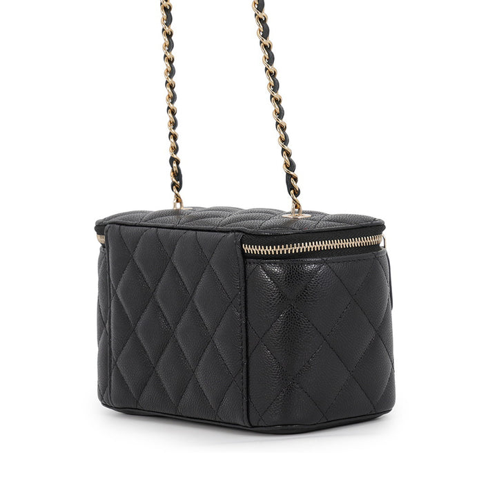 Chanel Matelassé Vanity avec chaîne Petit Cuir caviar Noir