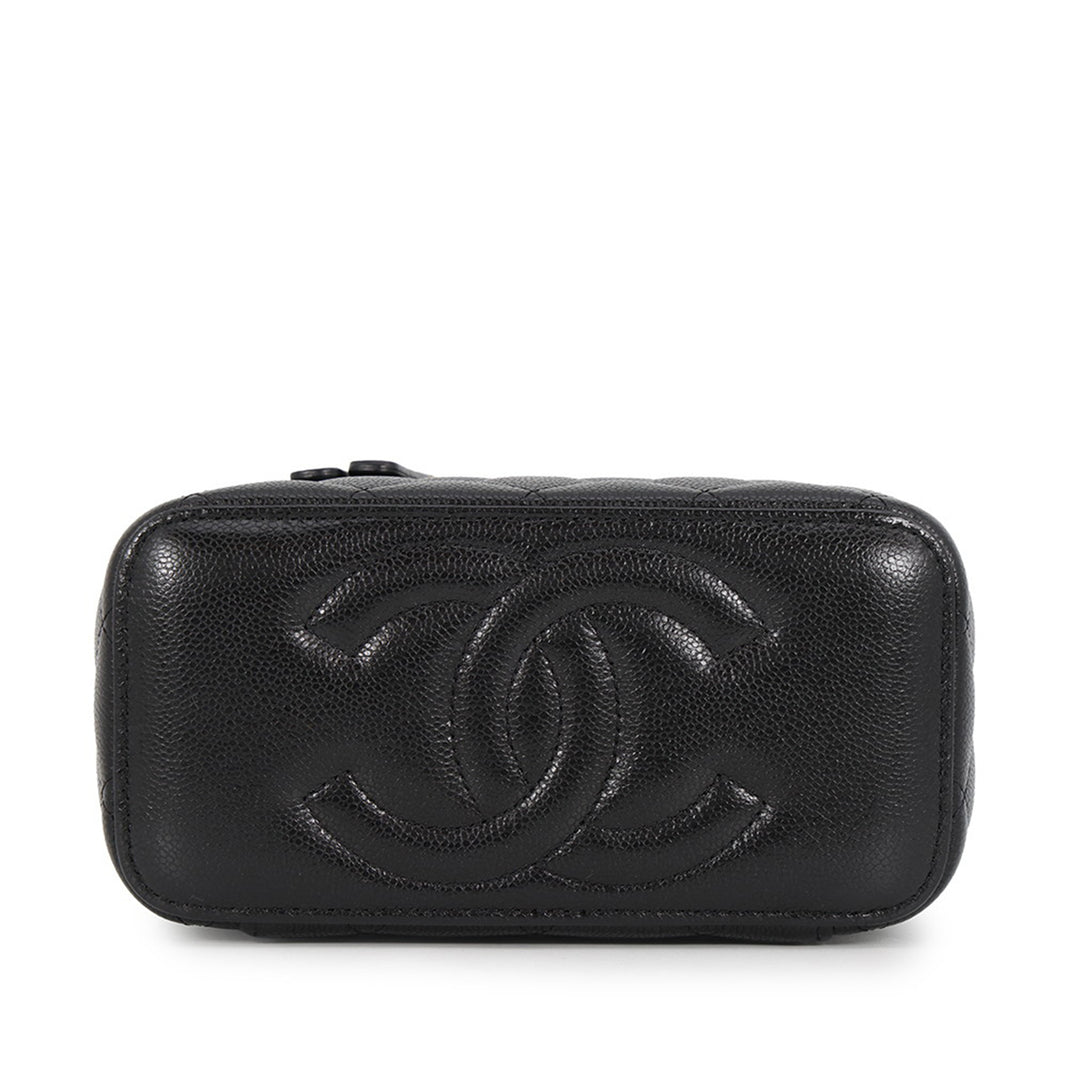 Chanel Matelassé Vanity avec chaîne Petit Cuir caviar Noir