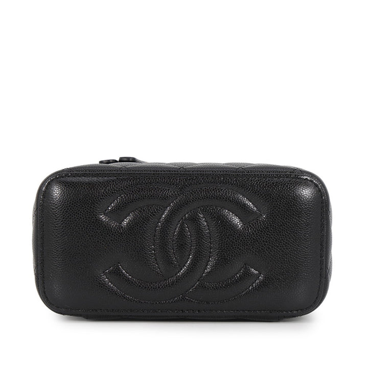 Chanel Matelassé Vanity avec chaîne Petit Cuir caviar Noir