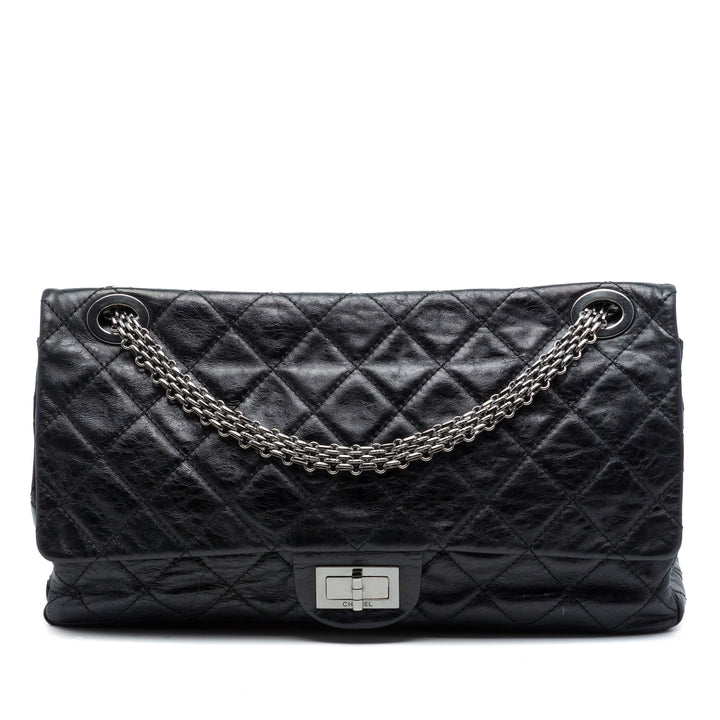 Matelassé vieilli Reissue 2.55 Double rabat 227 Cuir de veau Noir