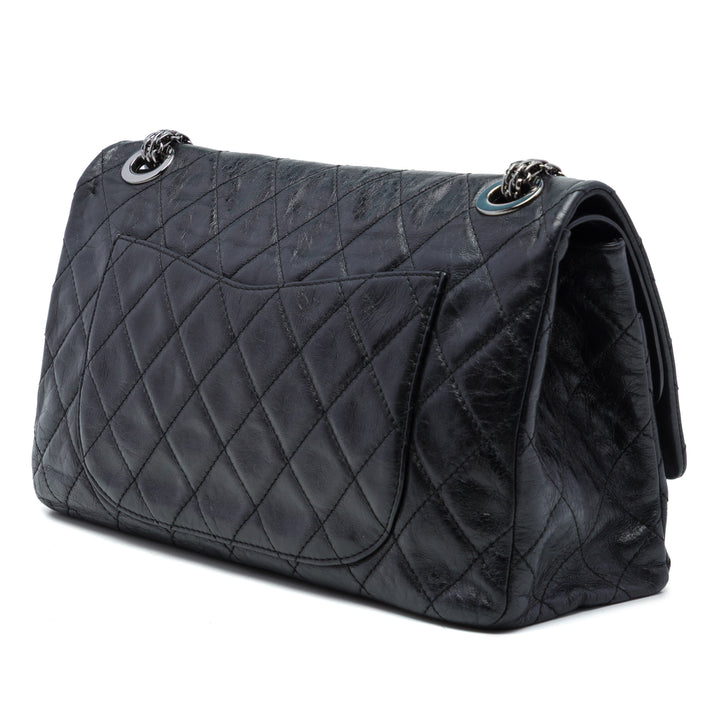 Matelassé vieilli Reissue 2.55 Double rabat 227 Cuir de veau Noir