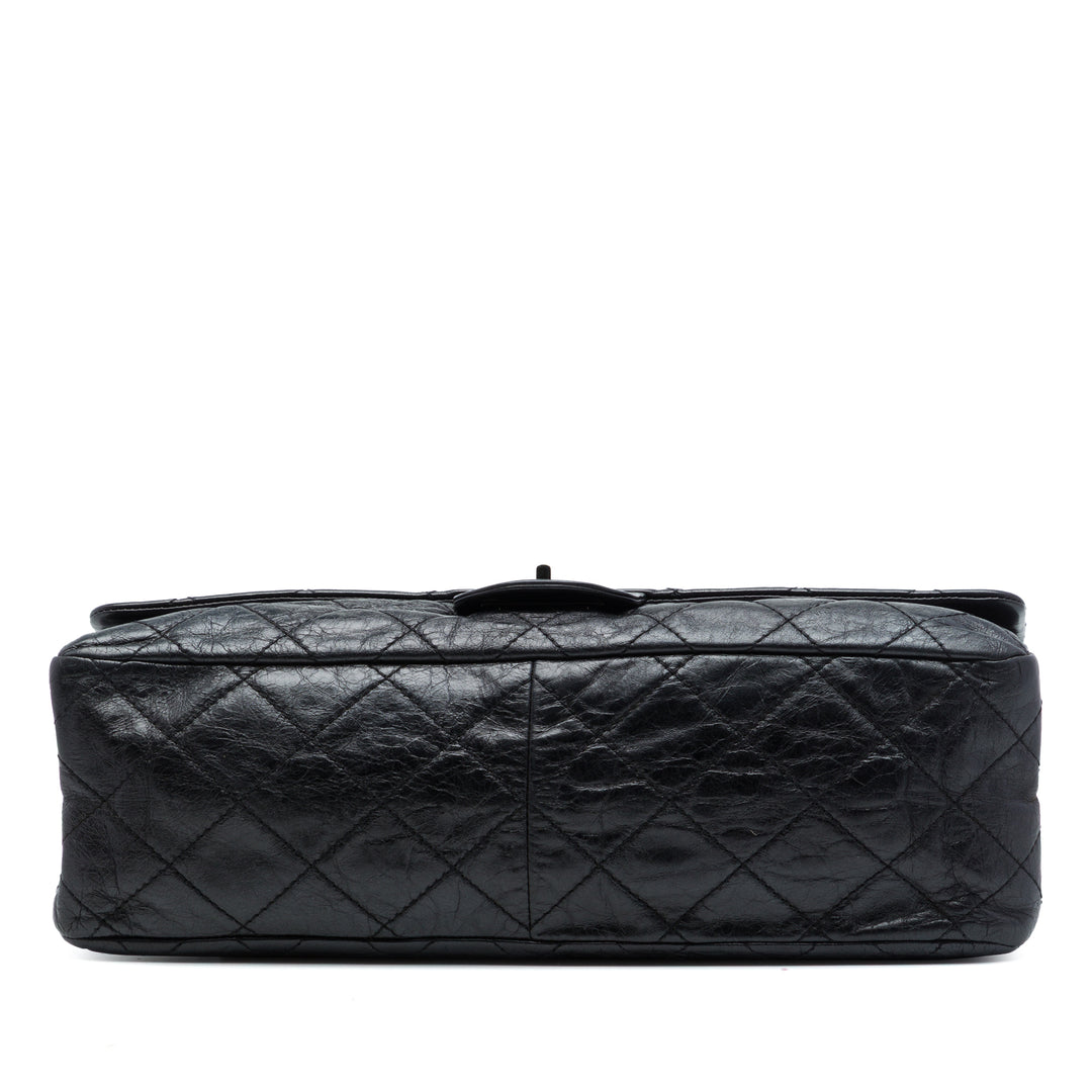 Matelassé vieilli Reissue 2.55 Double rabat 227 Cuir de veau Noir