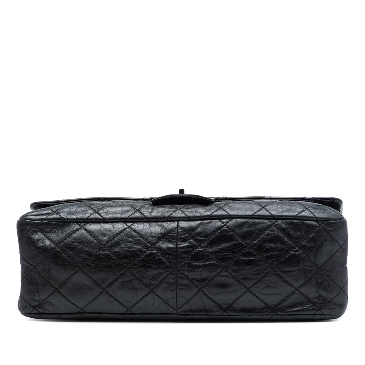 Matelassé vieilli Reissue 2.55 Double rabat 227 Cuir de veau Noir