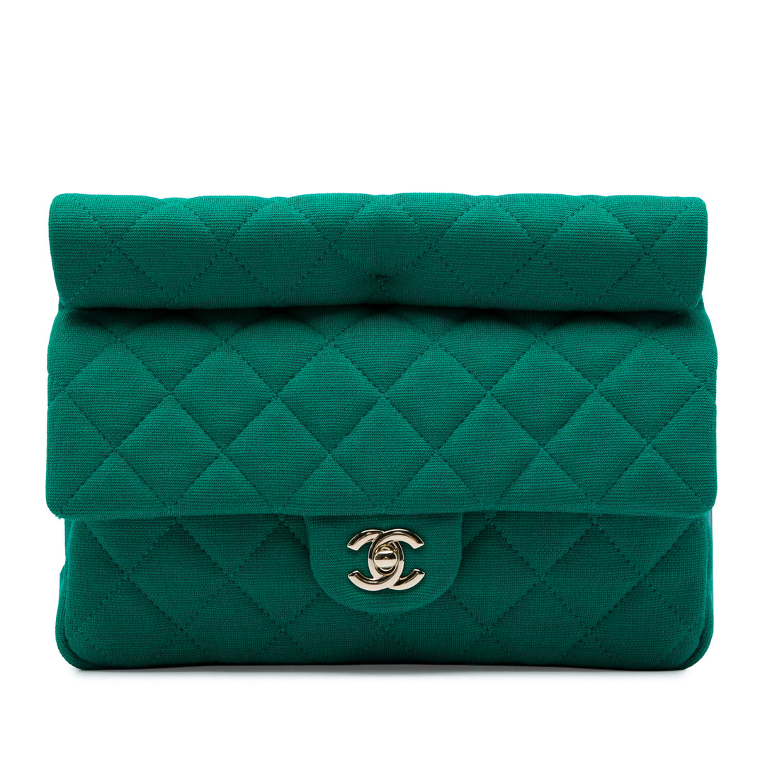 Chanel CC Matelassé Jersey Roll Pochette Vert