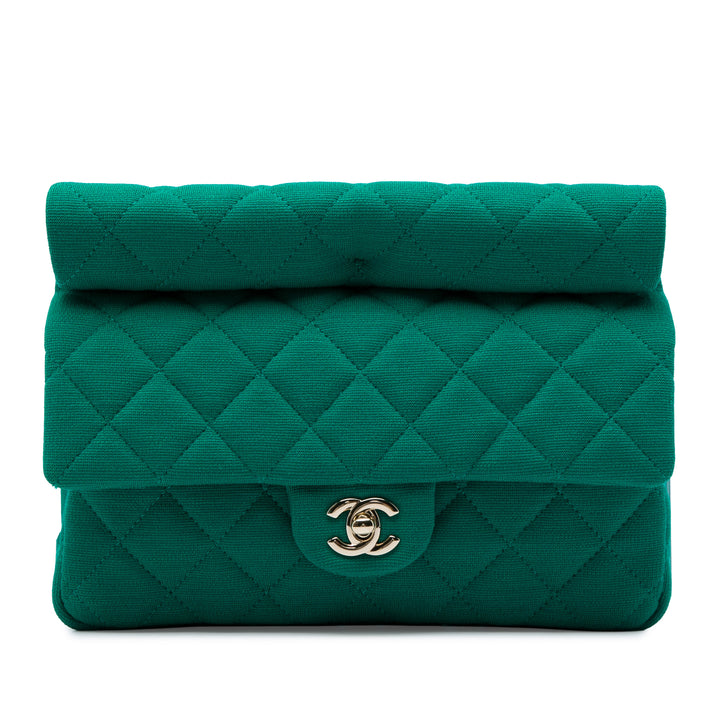Chanel CC Matelassé Jersey Roll Pochette Vert