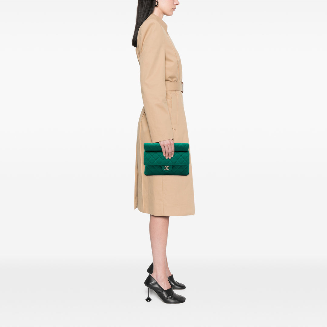 Chanel CC Matelassé Jersey Roll Pochette Vert