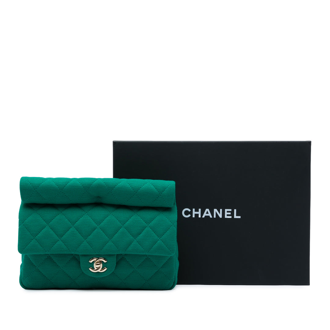 Chanel CC Matelassé Jersey Roll Pochette Vert