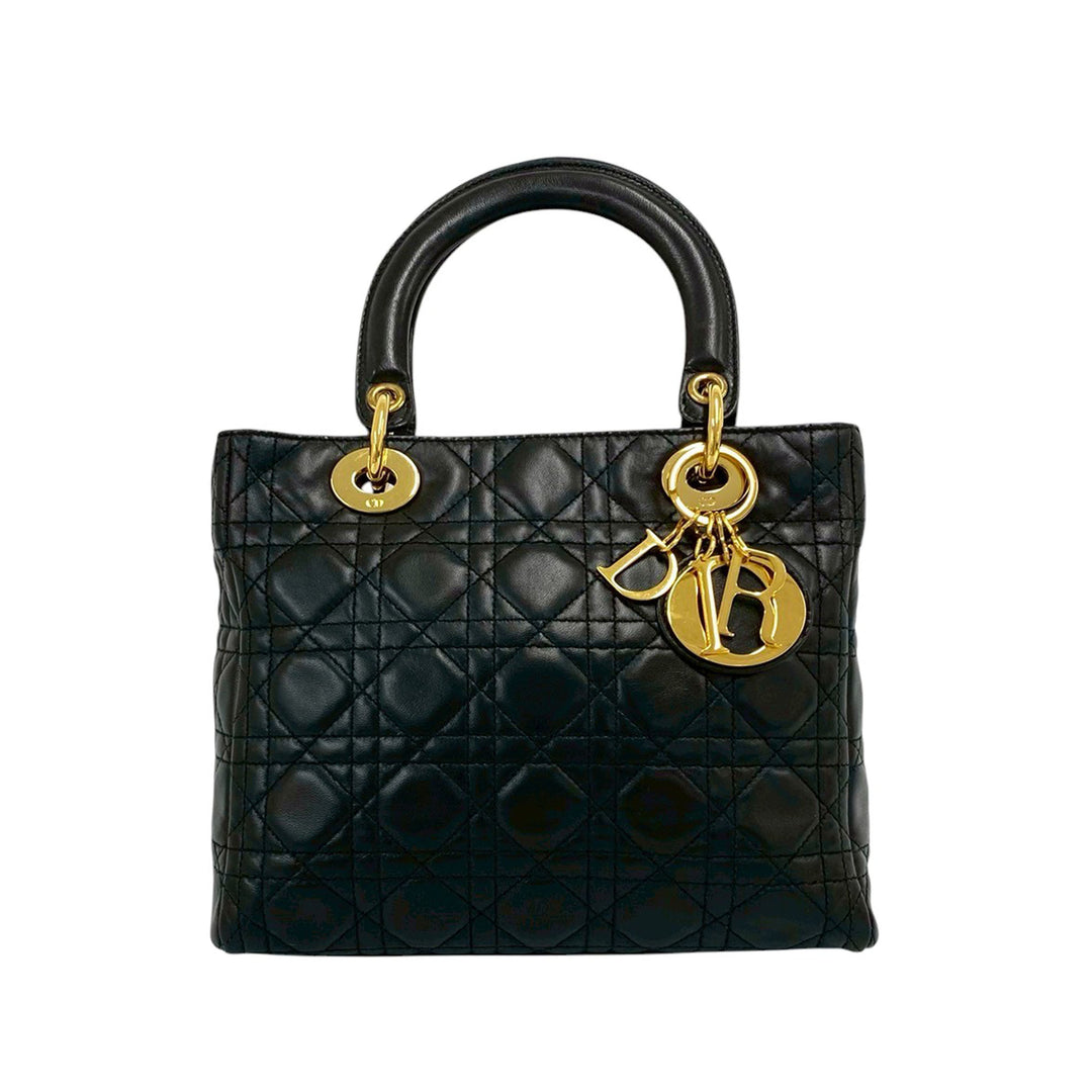 Dior Lady Dior Cannage Moyen Cuir d'agneau Noir – vue principale – GABY PARIS