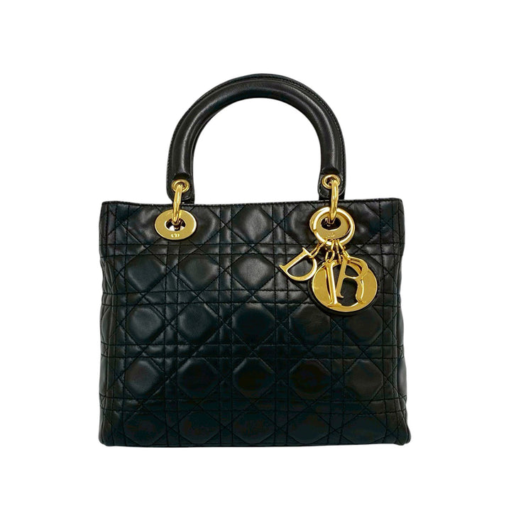 Dior Lady Dior Cannage Moyen Cuir d'agneau Noir – vue principale – GABY PARIS