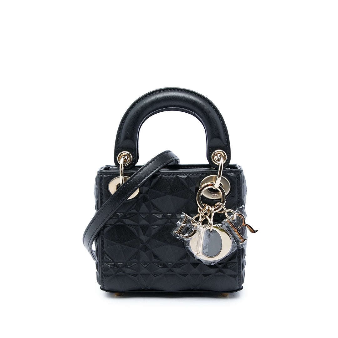 Dior Lady Dior Cannage Diamond Micro Cuir de veau Noir – vue principale – GABY PARIS